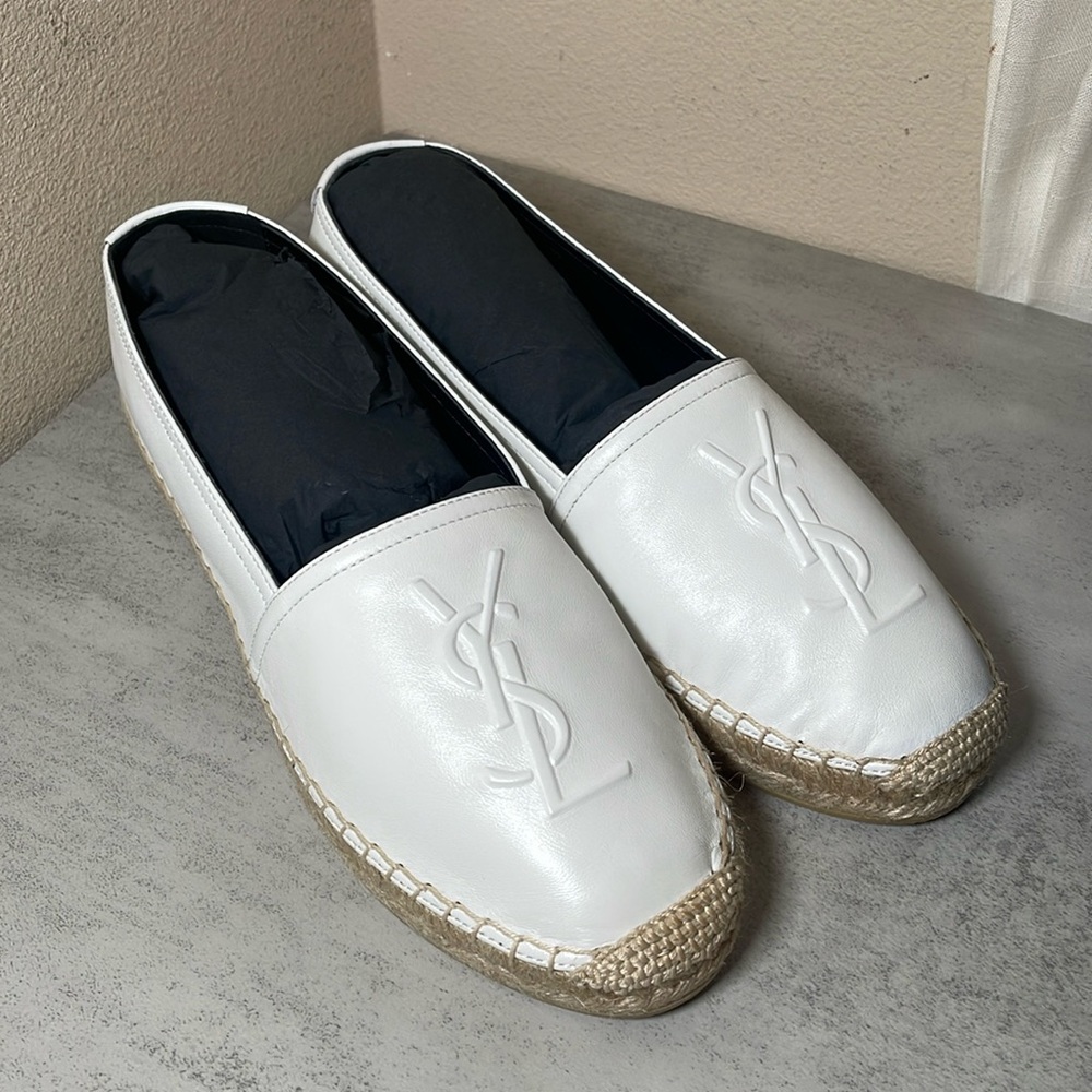 YSL Yves Saint Laurent White Leather Espadrilles Slip Ons Size 39 - Picture 4 of 12